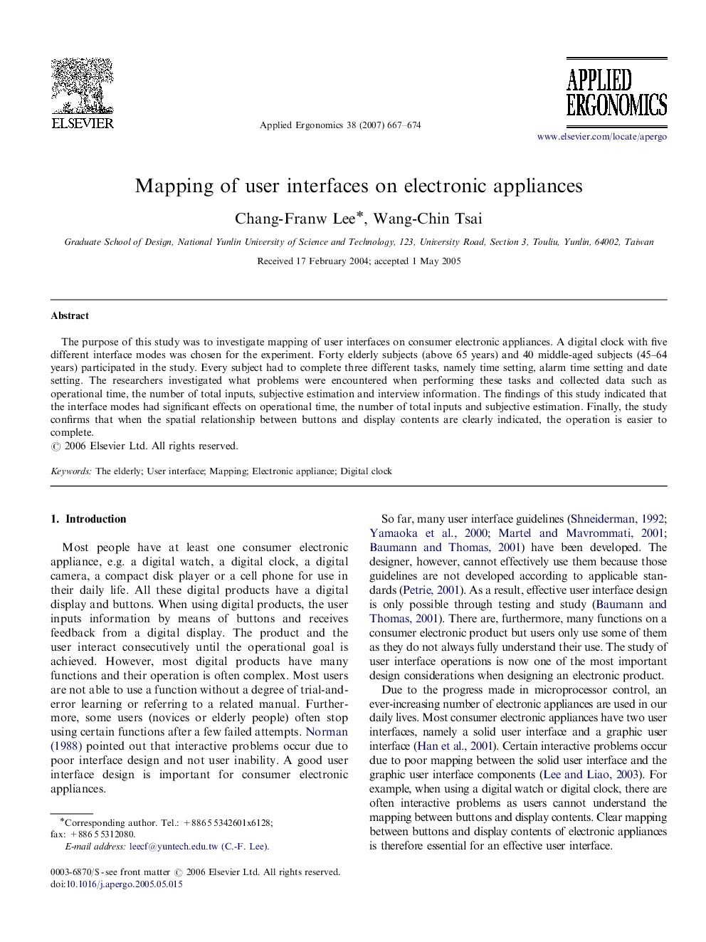 Mapping of user interfaces on electronic appliances