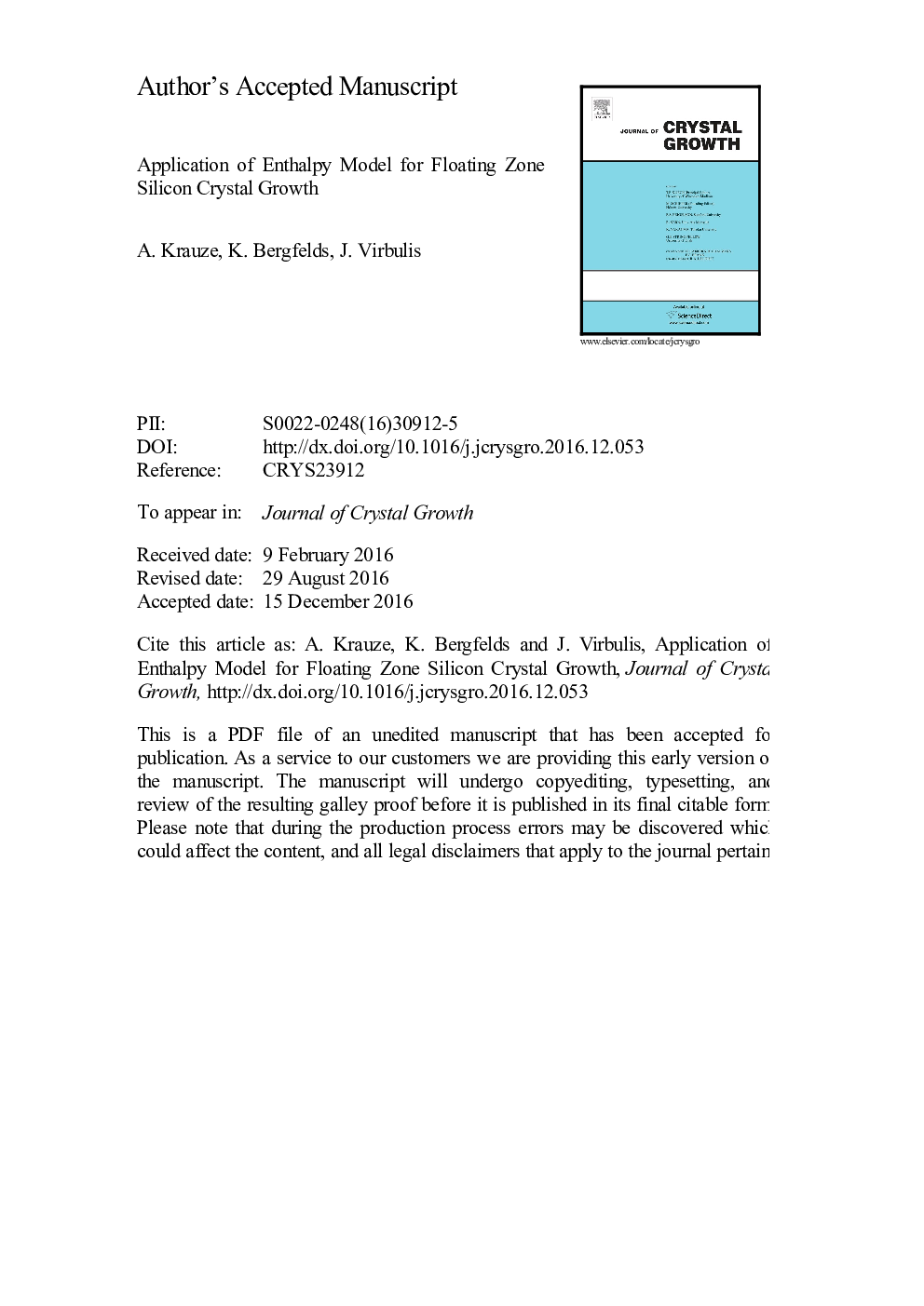 Application of enthalpy model for floating zone silicon crystal growth