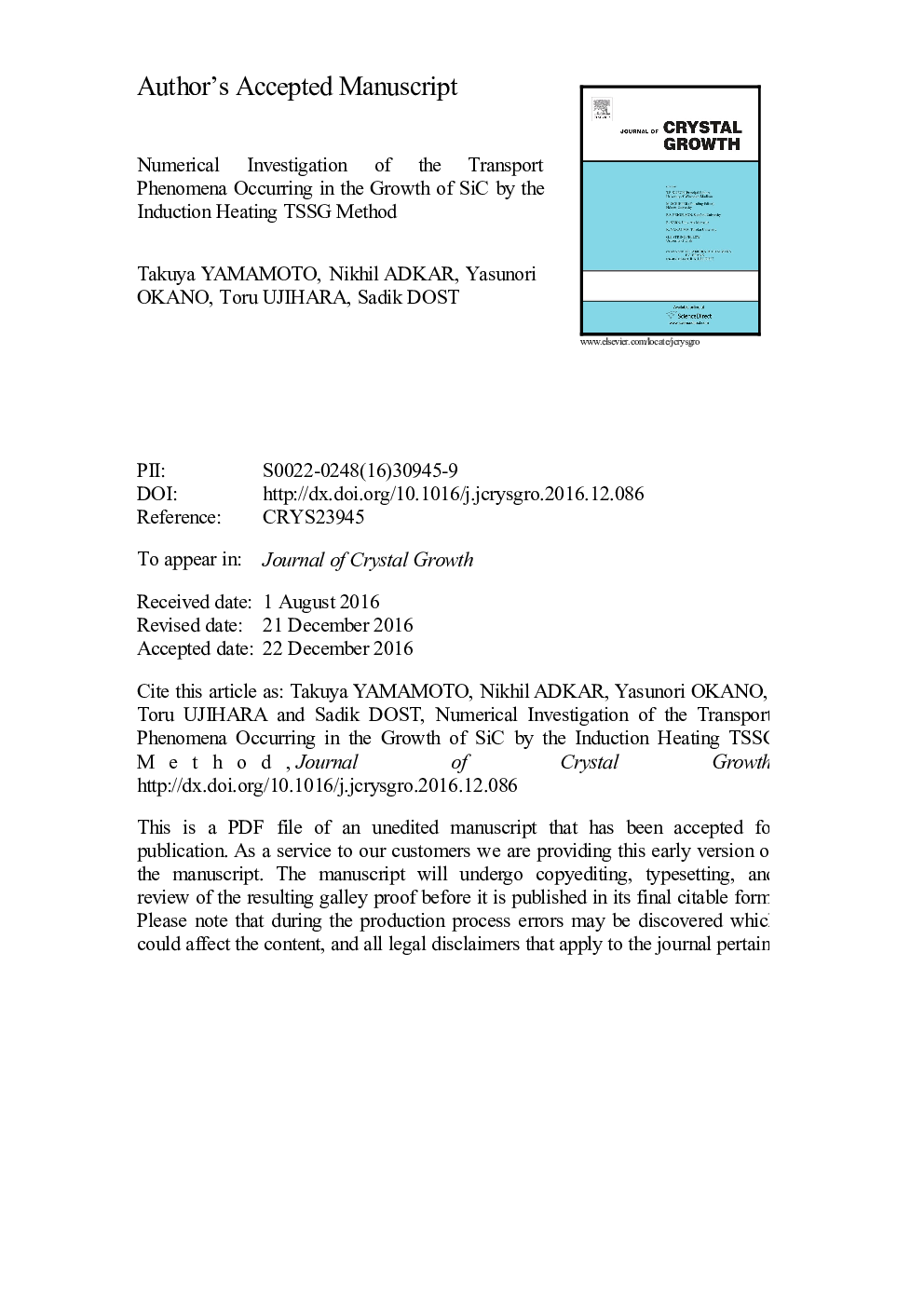 Numerical investigation of the transport phenomena occurring in the growth of SiC by the induction heating TSSG method