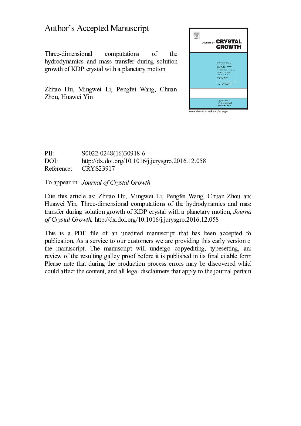 Three-dimensional computations of the hydrodynamics and mass transfer during solution growth of KDP crystal with a planetary motion