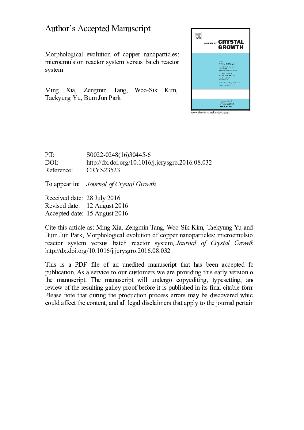 Morphological evolution of copper nanoparticles: Microemulsion reactor system versus batch reactor system