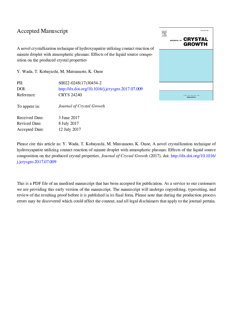 تکنیک کریستالیزاسیون جدید هیدروکسی آپاتیت با استفاده از واکنش تماس قطره دقیقه با پلاسمای جو: اثر ترکیب مایع منبع بر خواص کریستال تولید شده 
