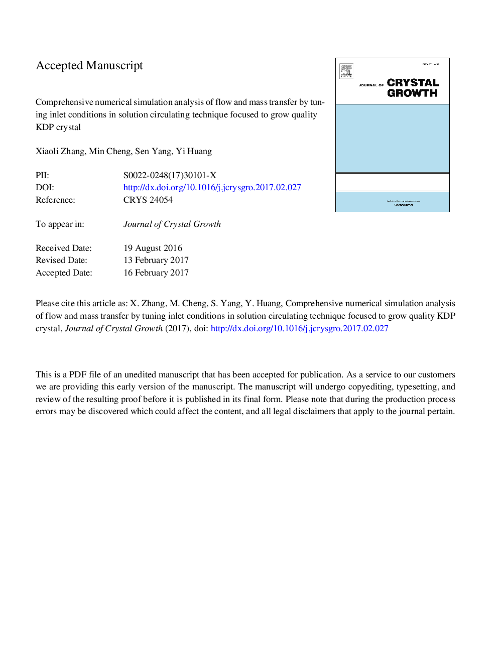 Comprehensive numerical simulation analysis of flow and mass transfer by tuning inlet conditions in solution circulating technique focused to grow quality KDP crystal