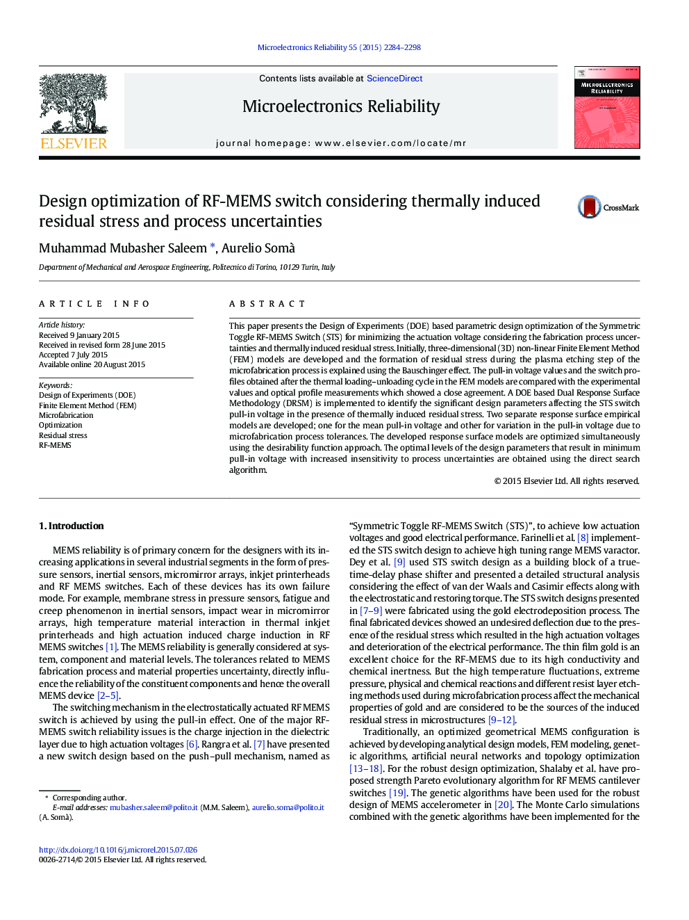 Design optimization of RF-MEMS switch considering thermally induced residual stress and process uncertainties