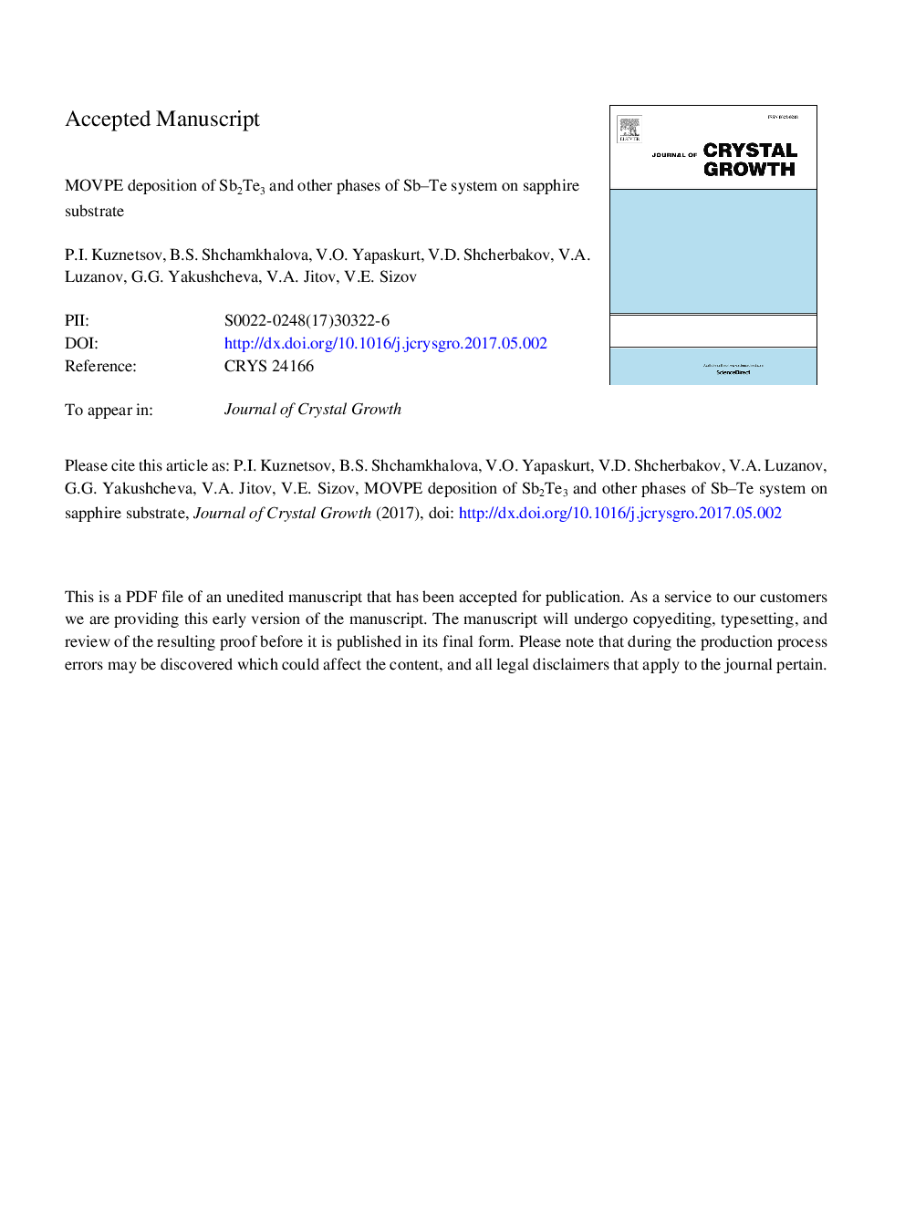 MOVPE deposition of Sb2Te3 and other phases of Sb-Te system on sapphire substrate