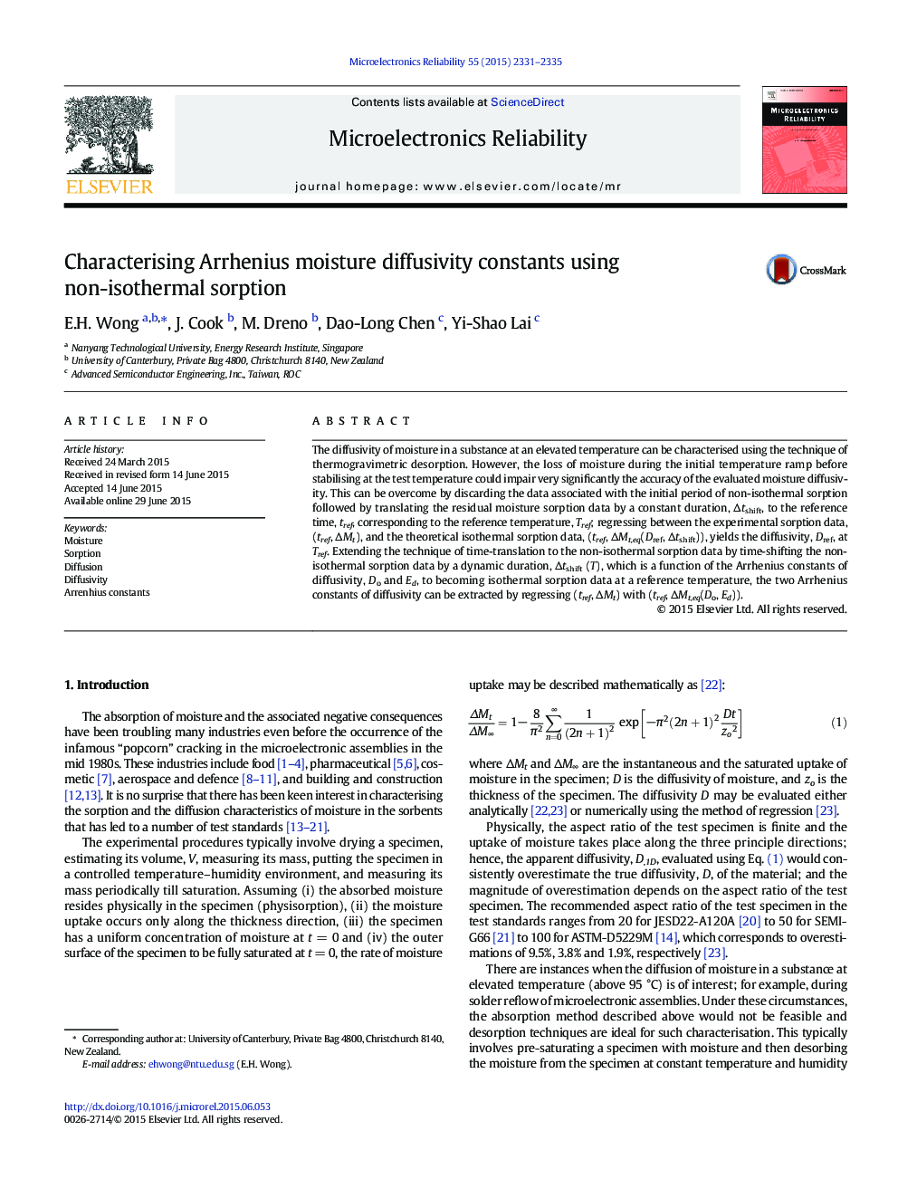 Characterising Arrhenius moisture diffusivity constants using non-isothermal sorption