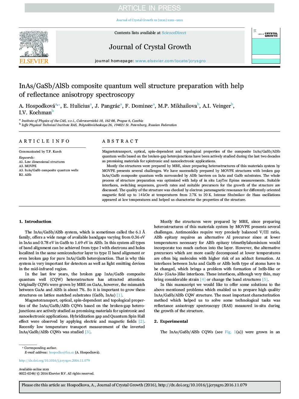 InAs/GaSb/AlSb composite quantum well structure preparation with help of reflectance anisotropy spectroscopy