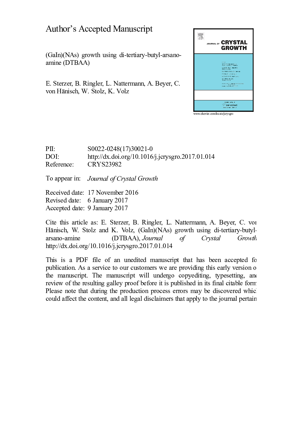 (GaIn)(NAs) growth using di-tertiary-butyl-arsano-amine (DTBAA)