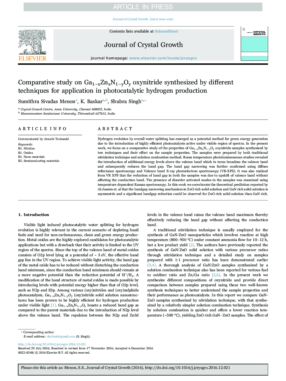 Comparative study on Ga1âxZnxN1âyOy oxynitride synthesized by different techniques for application in photocatalytic hydrogen production