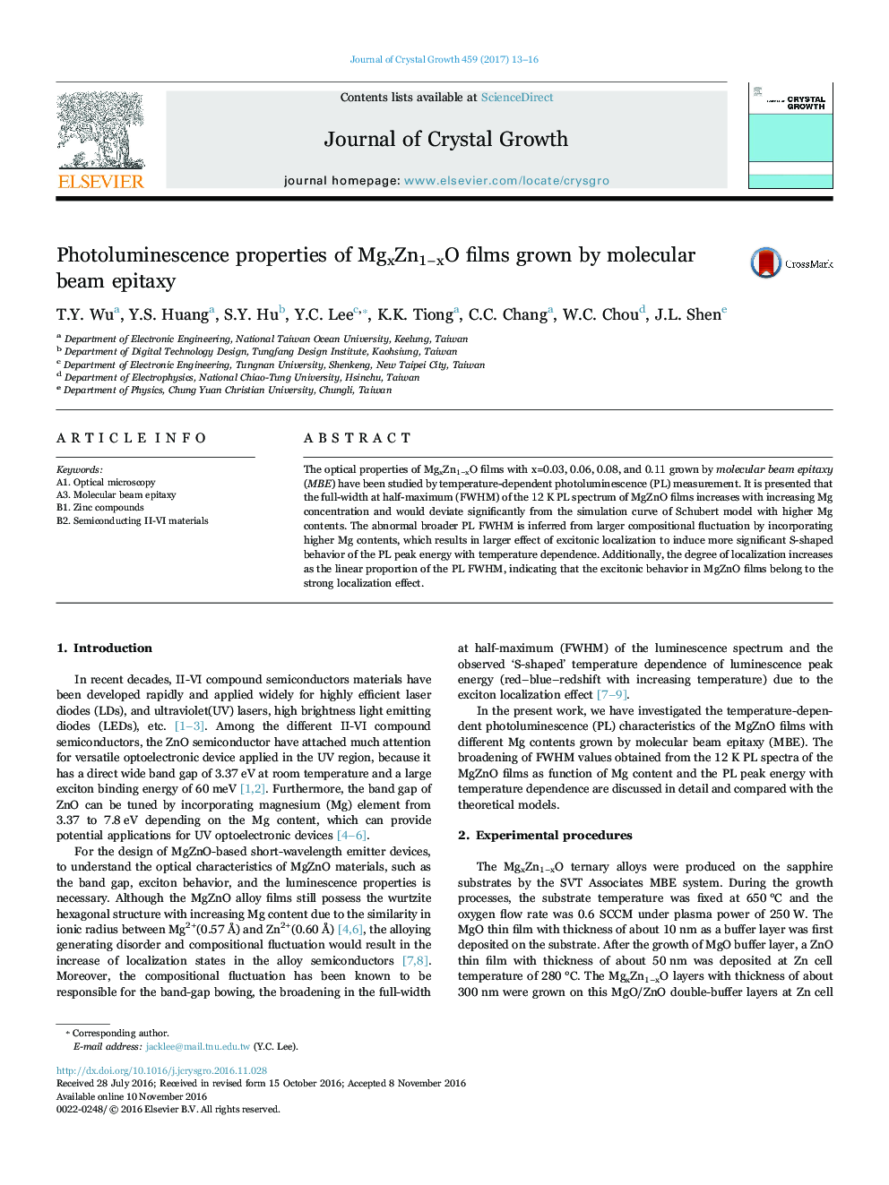 Photoluminescence properties of MgxZn1âxO films grown by molecular beam epitaxy