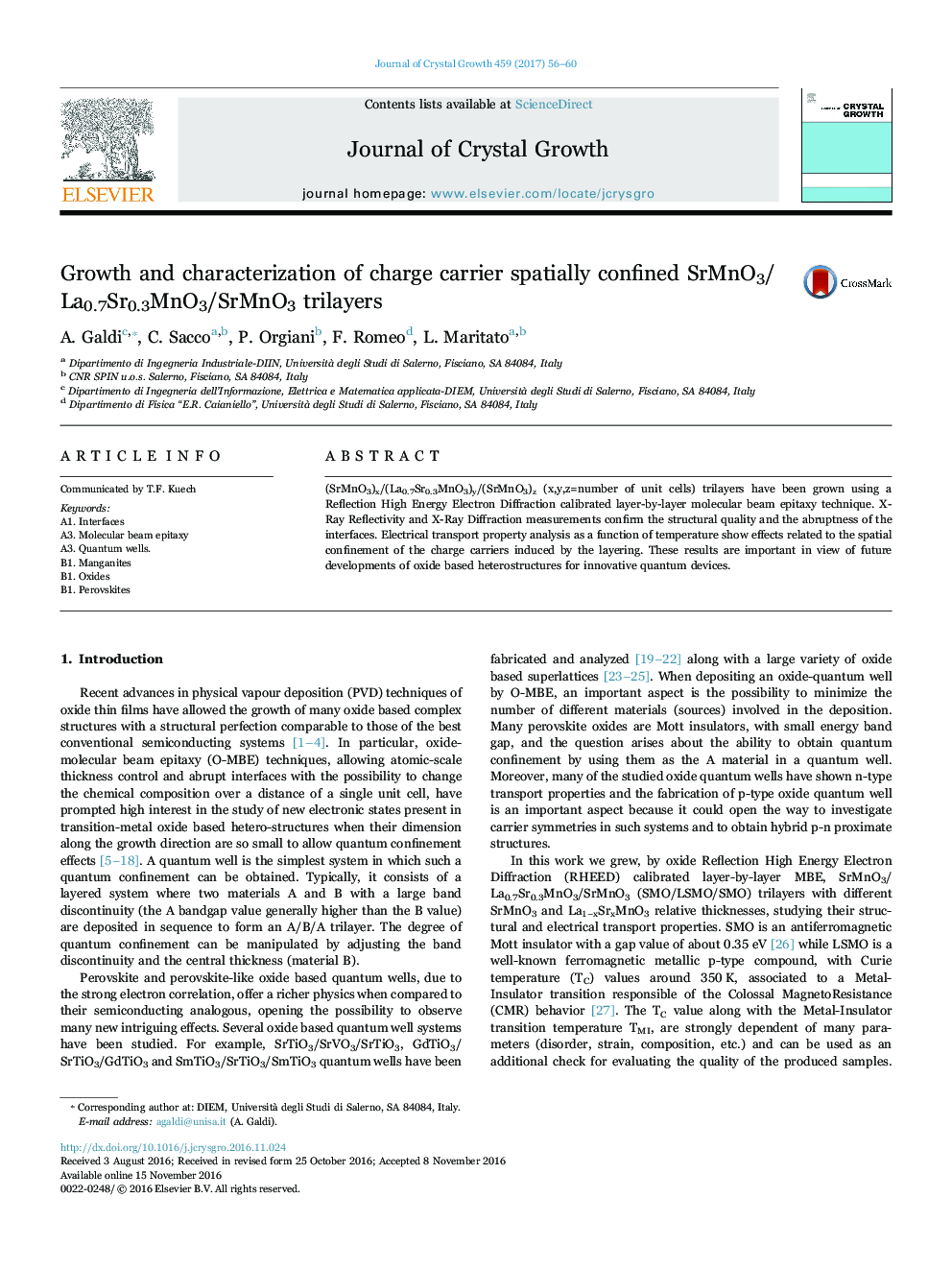 Growth and characterization of charge carrier spatially confined SrMnO3/La0.7Sr0.3MnO3/SrMnO3 trilayers