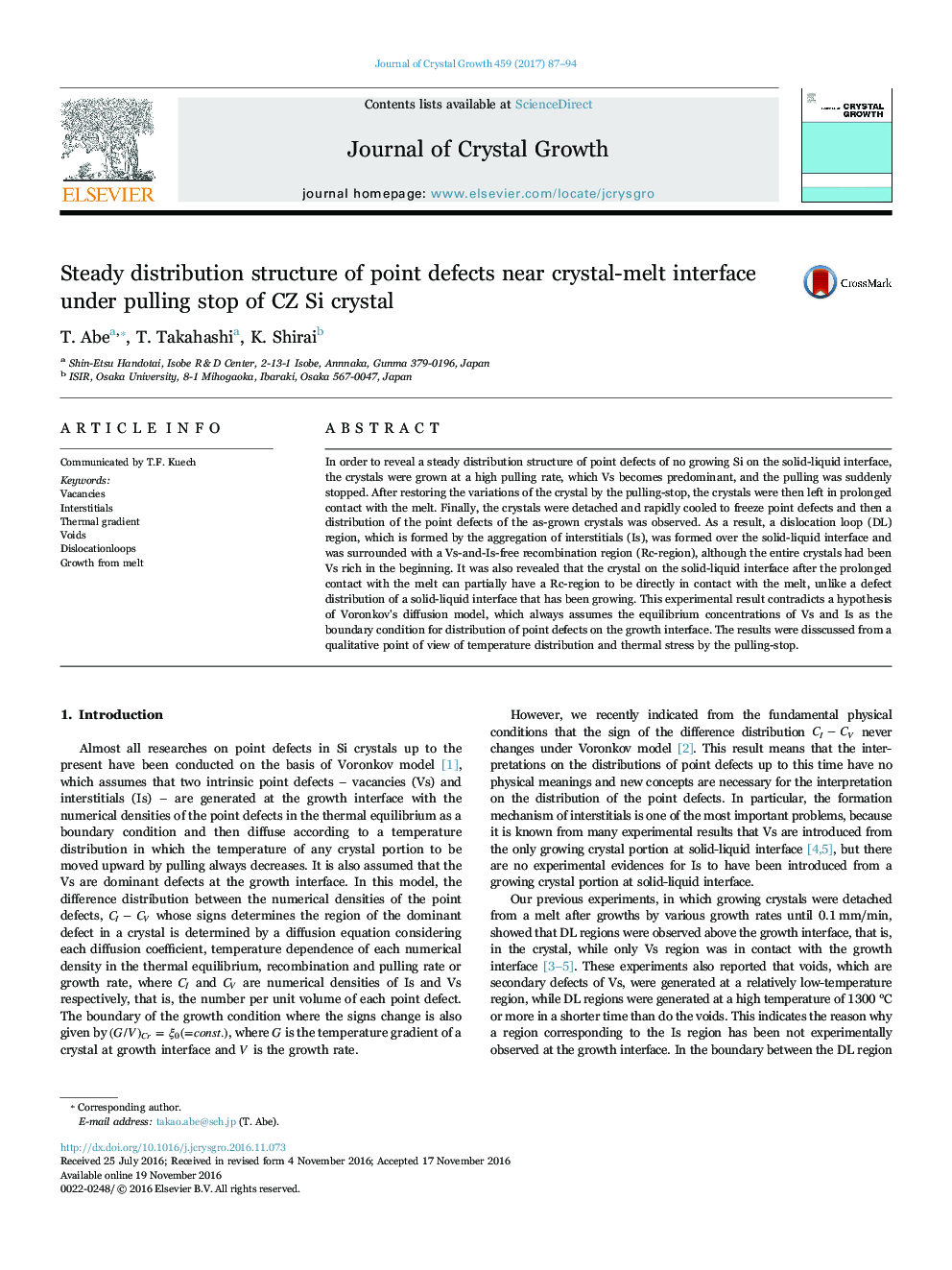 Steady distribution structure of point defects near crystal-melt interface under pulling stop of CZ Si crystal