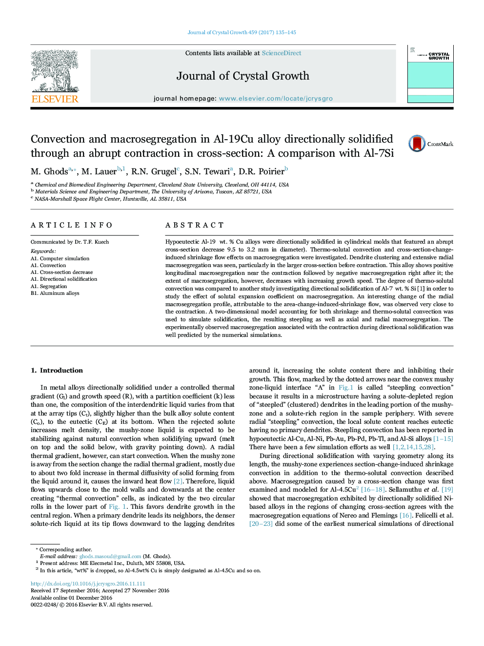 Convection and macrosegregation in Al-19Cu alloy directionally solidified through an abrupt contraction in cross-section: A comparison with Al-7Si