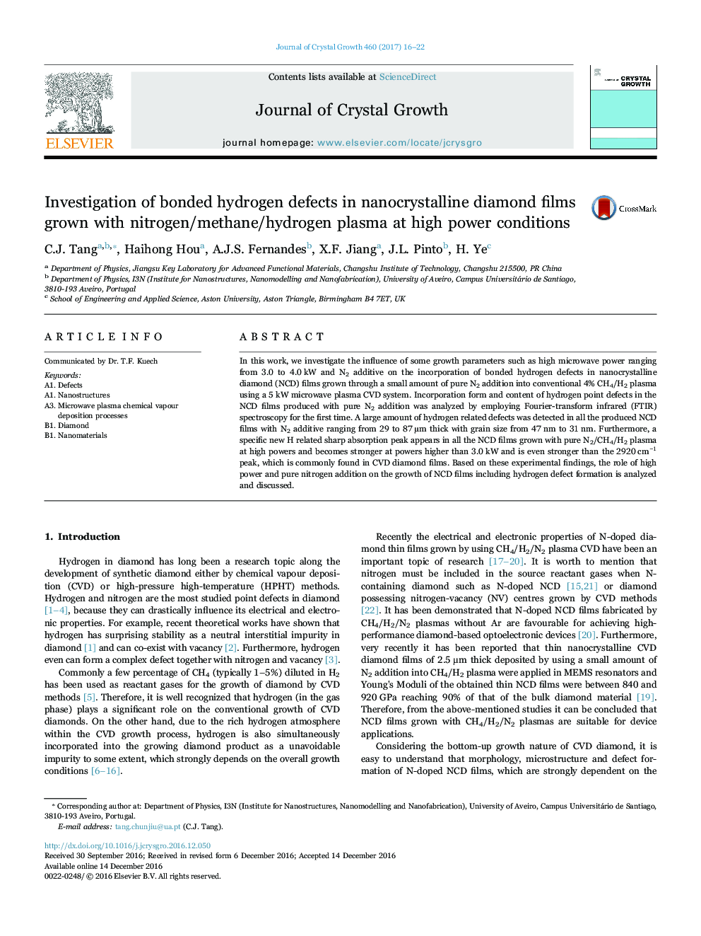 Investigation of bonded hydrogen defects in nanocrystalline diamond films grown with nitrogen/methane/hydrogen plasma at high power conditions