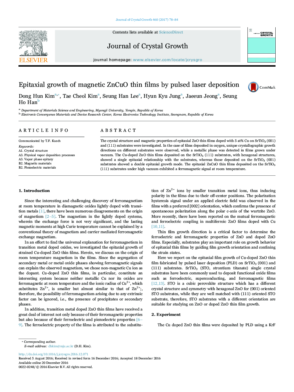 Epitaxial growth of magnetic ZnCuO thin films by pulsed laser deposition