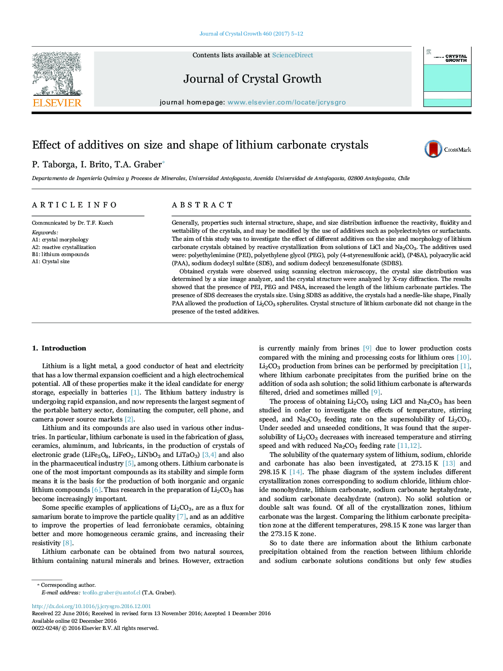 Effect of additives on size and shape of lithium carbonate crystals