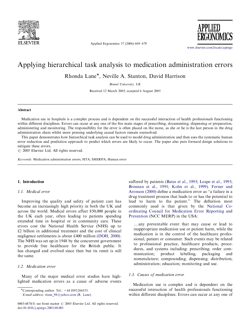 Applying hierarchical task analysis to medication administration errors