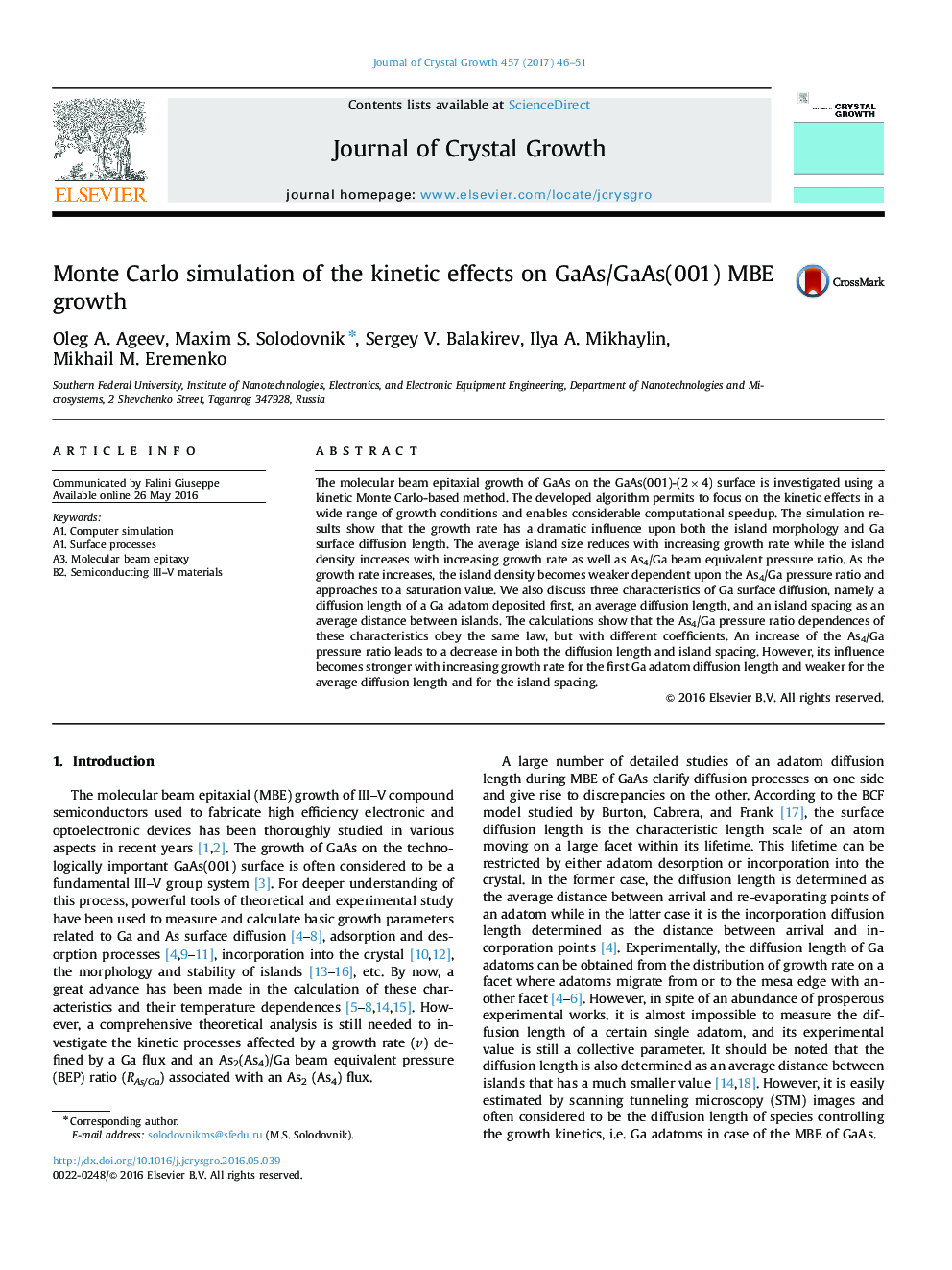 Monte Carlo simulation of the kinetic effects on GaAs/GaAs(001) MBE growth