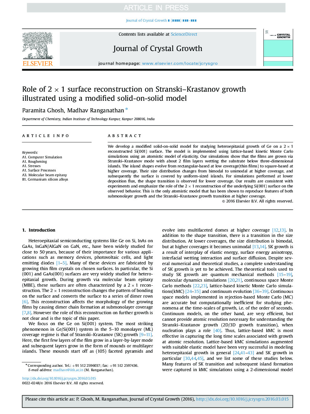 Role of 2Ã1 surface reconstruction on Stranski-Krastanov growth illustrated using a modified solid-on-solid model