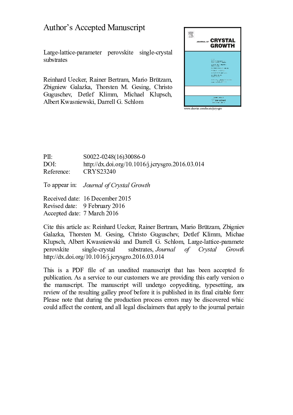 Large-lattice-parameter perovskite single-crystal substrates