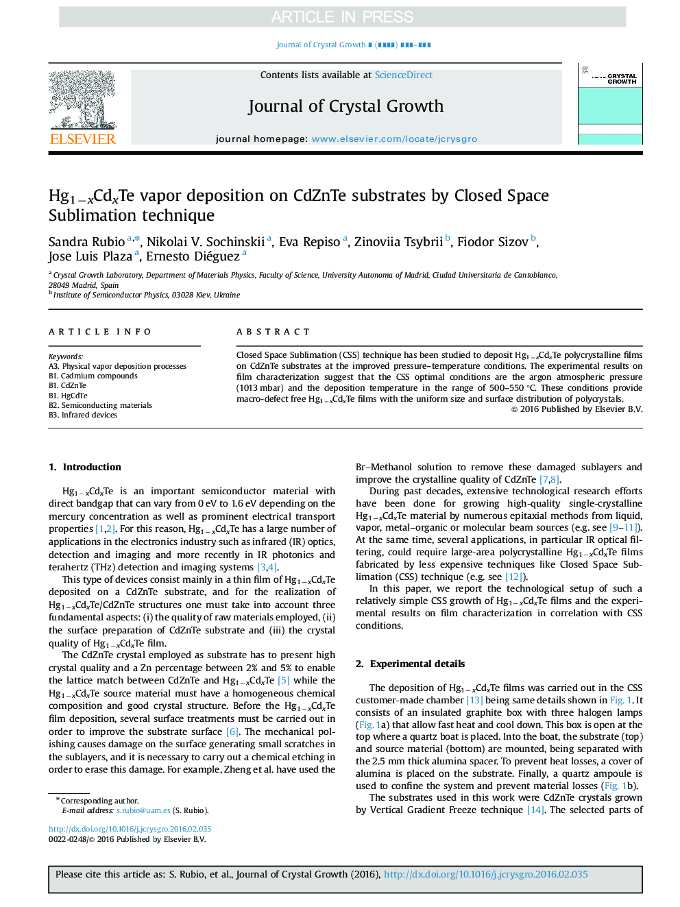 Hg1âxCdxTe vapor deposition on CdZnTe substrates by Closed Space Sublimation technique