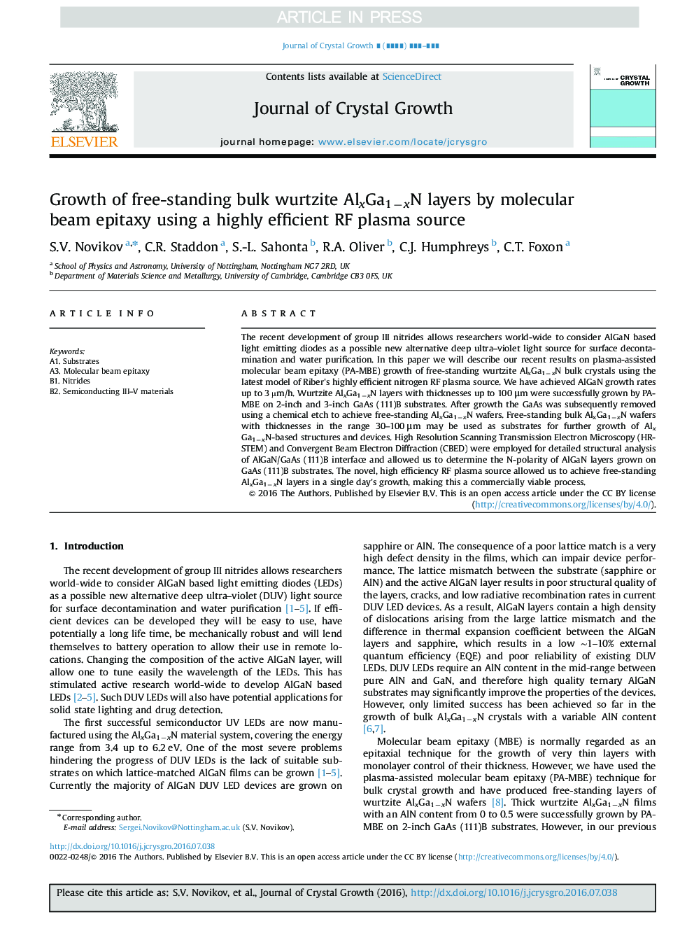 Growth of free-standing bulk wurtzite AlxGa1âxN layers by molecular beam epitaxy using a highly efficient RF plasma source