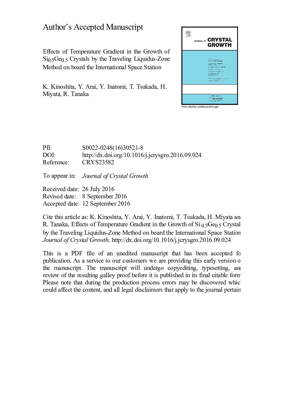 Effects of temperature gradient in the growth of Si0.5Ge0.5 crystals by the traveling liquidus-zone method on board the International Space Station