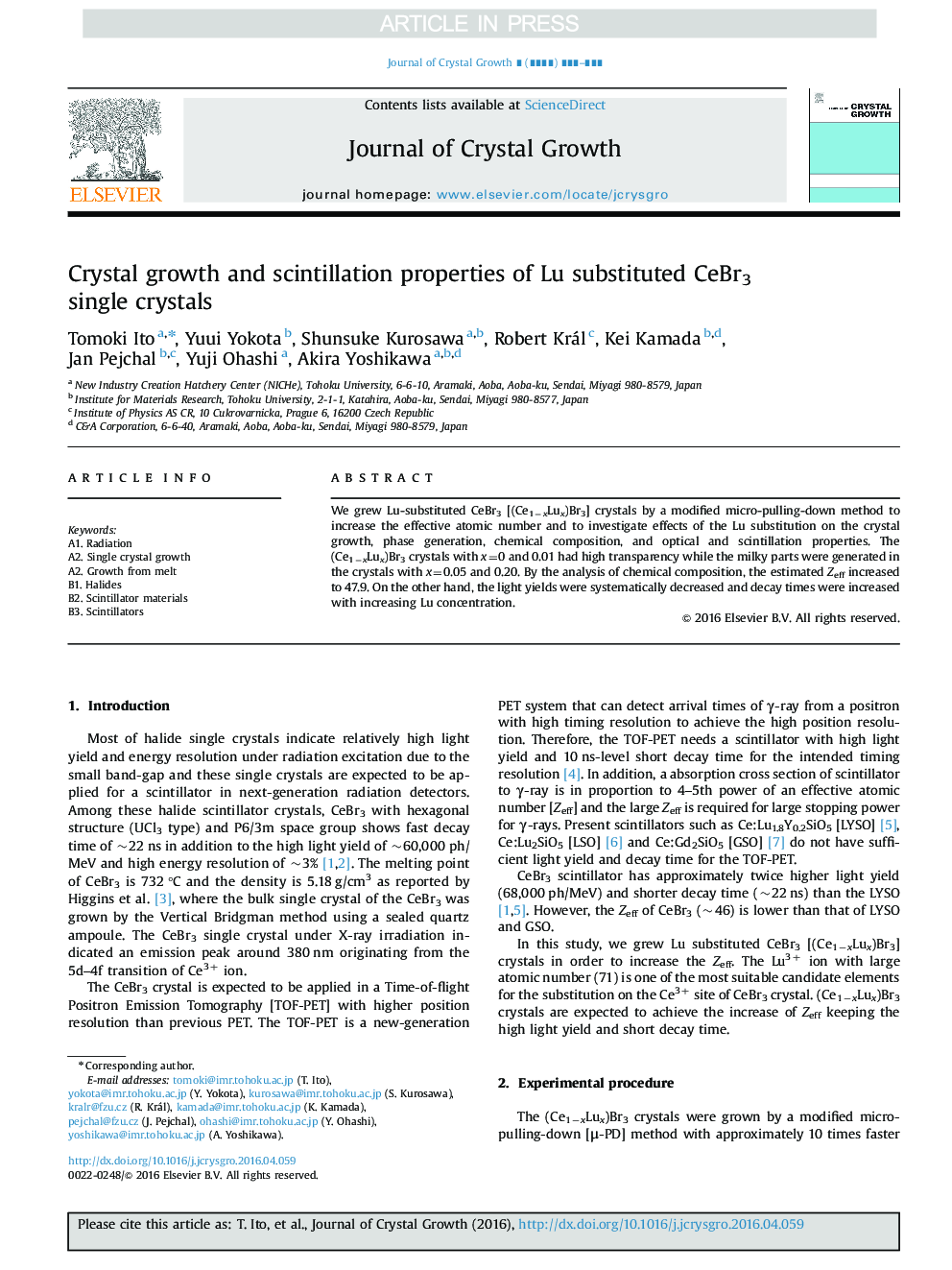 Crystal growth and scintillation properties of Lu substituted CeBr3 single crystals