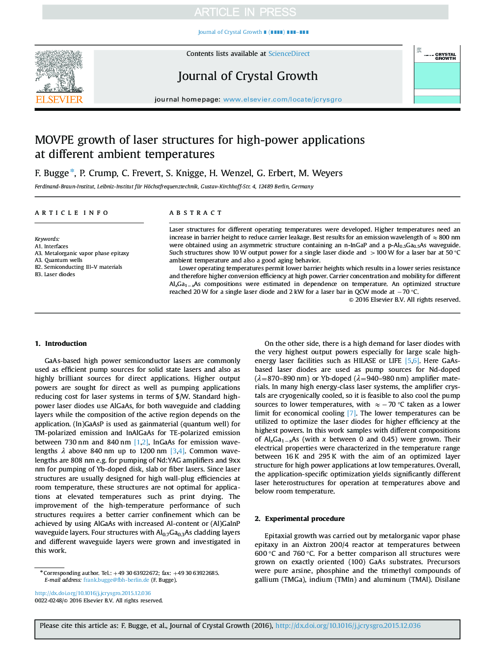 MOVPE growth of laser structures for high-power applications at different ambient temperatures