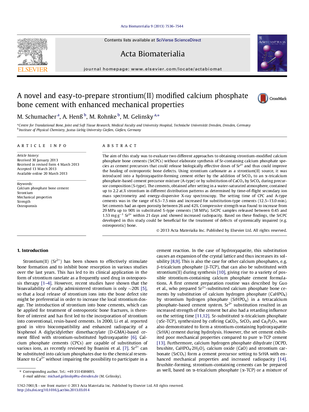 A novel and easy-to-prepare strontium(II) modified calcium phosphate bone cement with enhanced mechanical properties