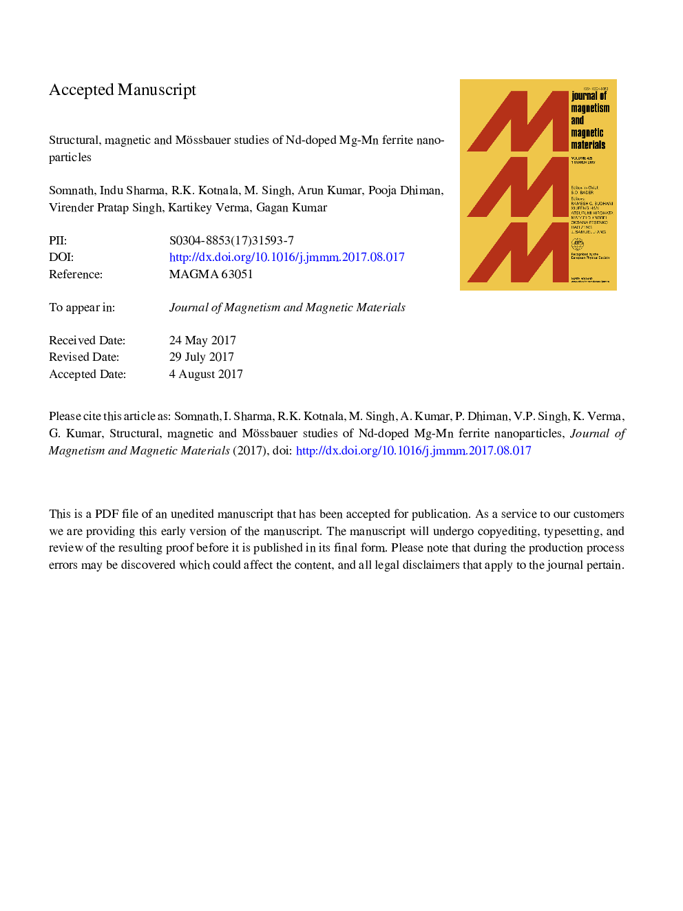 Structural, magnetic and Mössbauer studies of Nd-doped Mg-Mn ferrite nanoparticles