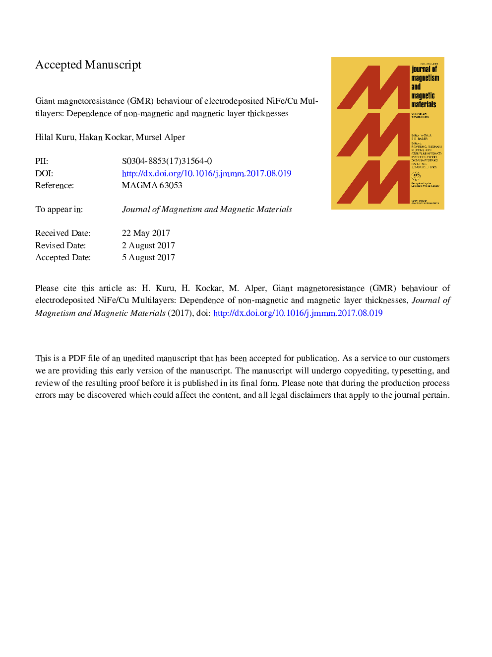 Giant magnetoresistance (GMR) behavior of electrodeposited NiFe/Cu multilayers: Dependence of non-magnetic and magnetic layer thicknesses