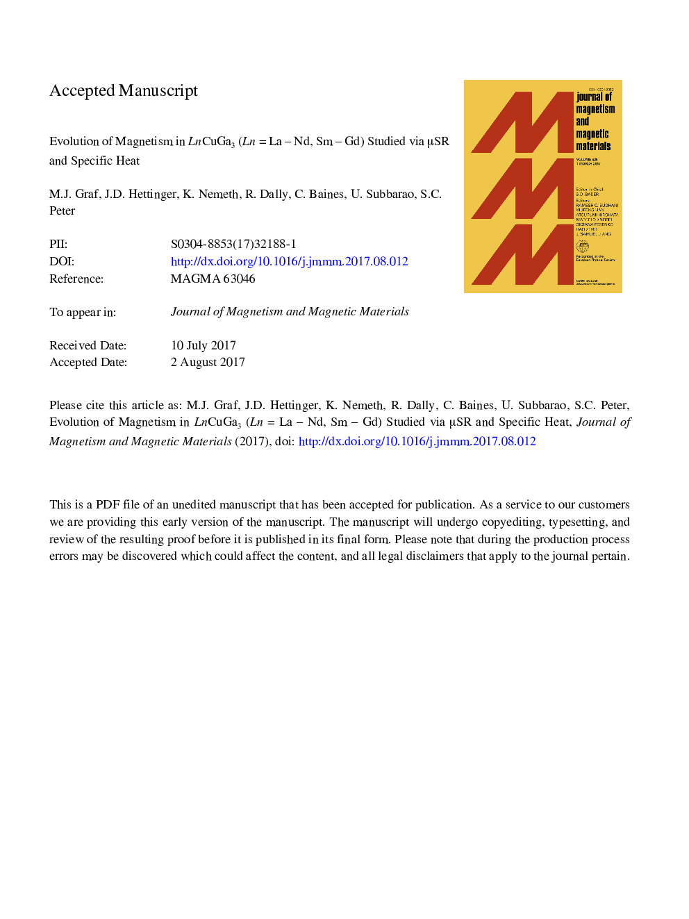 Evolution of magnetism in LnCuGa3 (LnÂ =Â La-Nd, Sm-Gd) studied via Î¼SR and specific heat