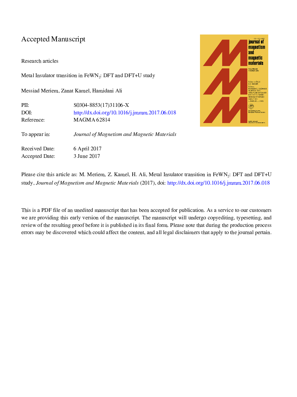 Metal insulator transition in FeWN2: DFT and DFT+U study