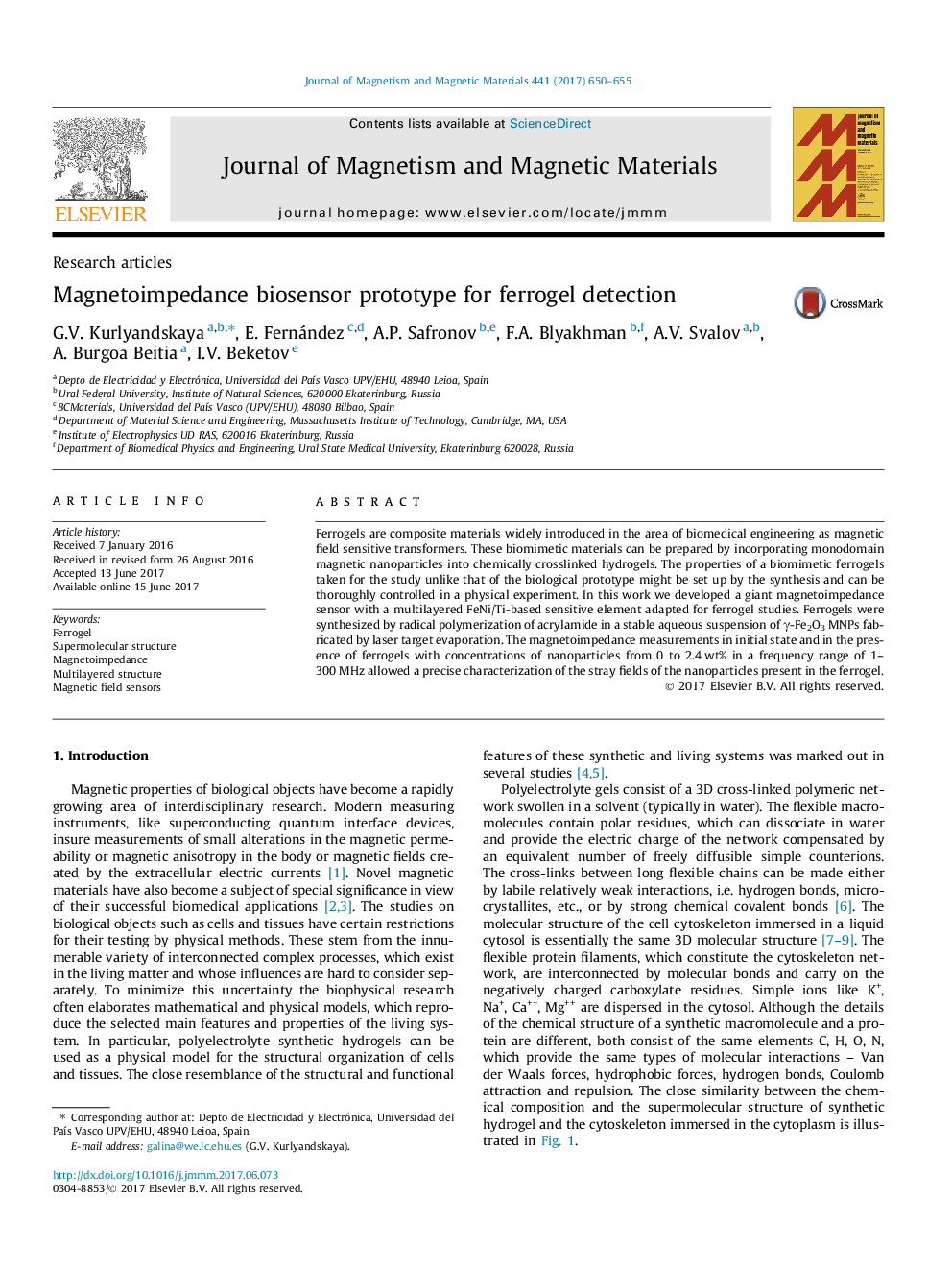 Magnetoimpedance biosensor prototype for ferrogel detection