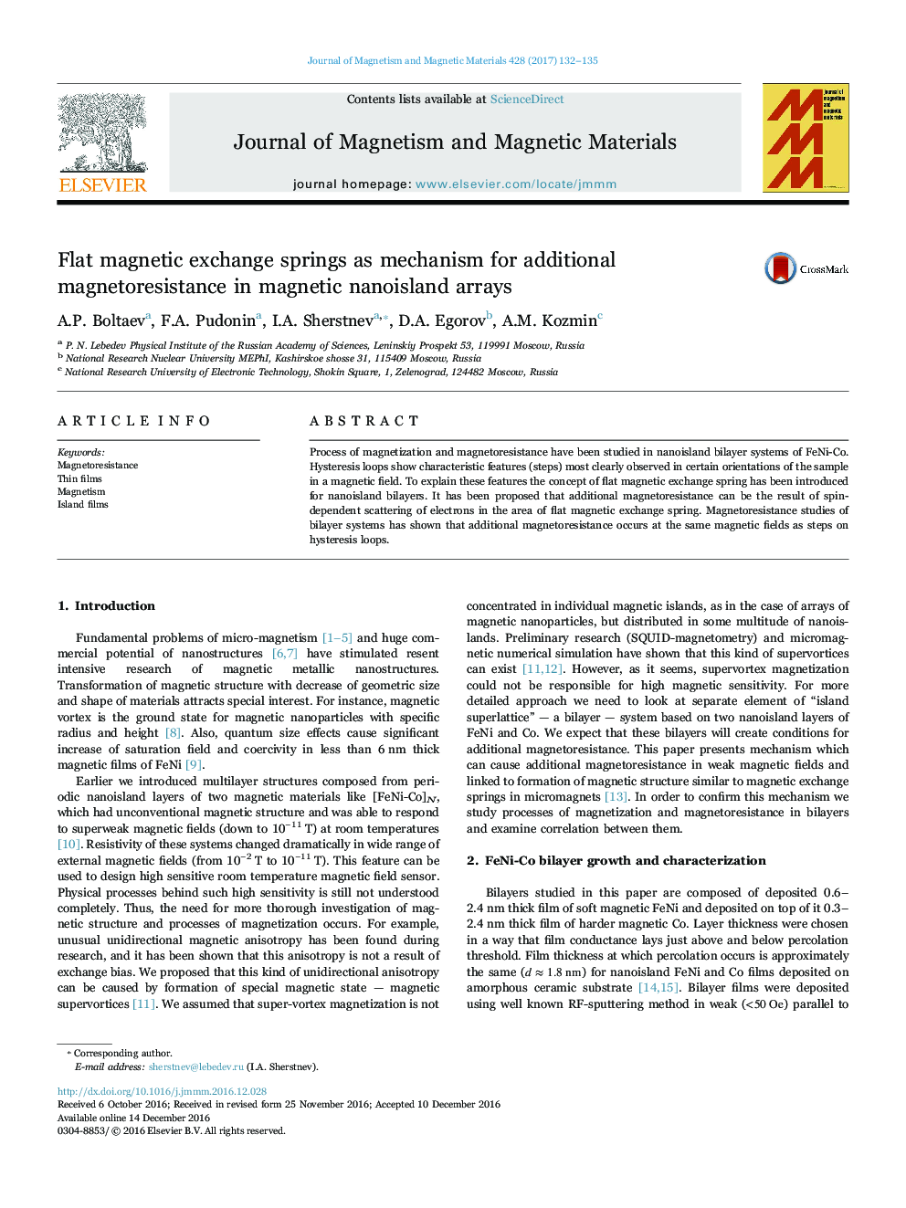 Flat magnetic exchange springs as mechanism for additional magnetoresistance in magnetic nanoisland arrays