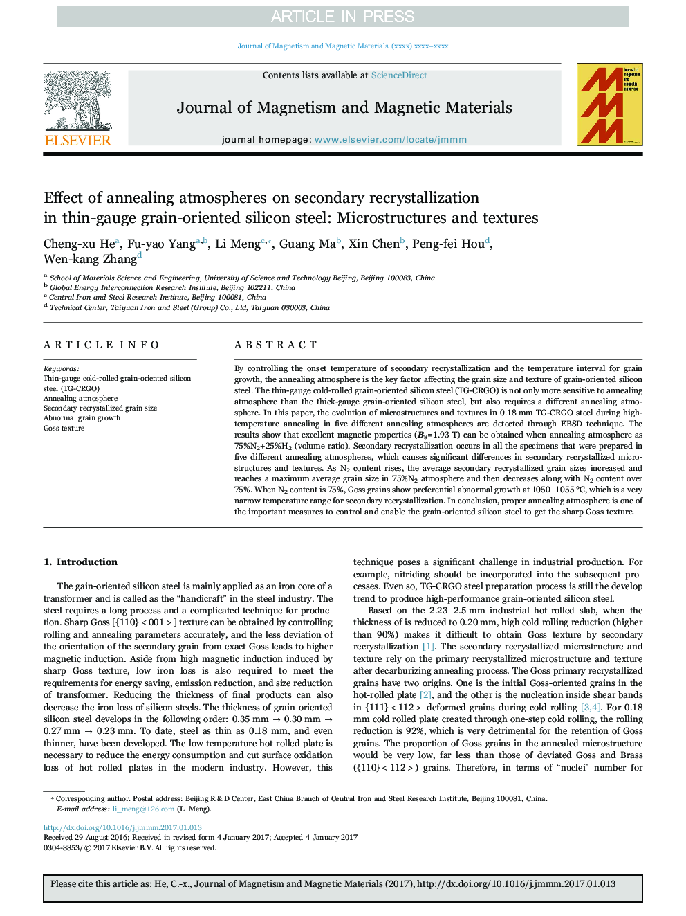 Effect of annealing atmospheres on secondary recrystallization in thin-gauge grain-oriented silicon steel: Microstructures and textures