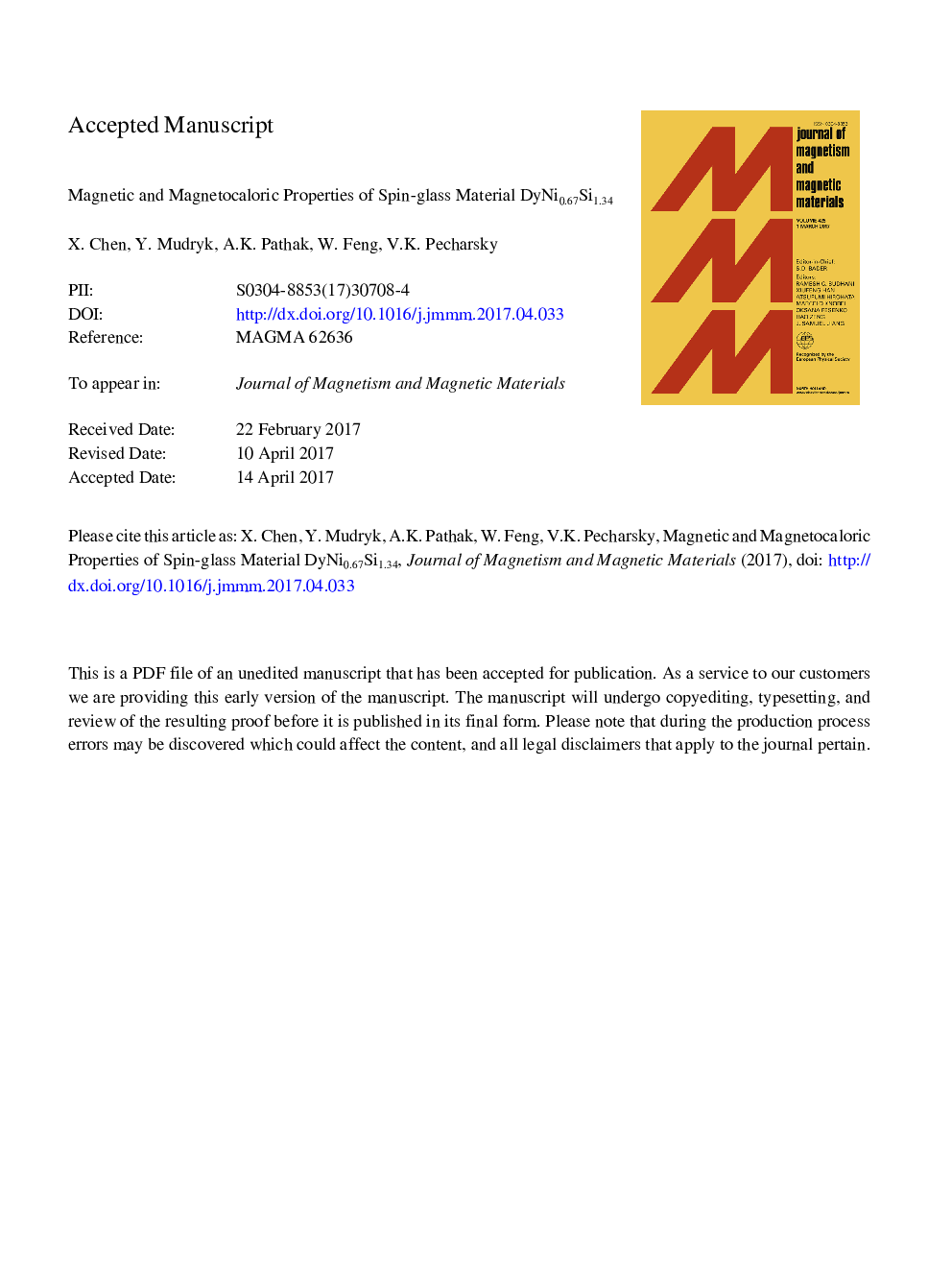 Magnetic and magnetocaloric properties of spin-glass material DyNi0.67Si1.34