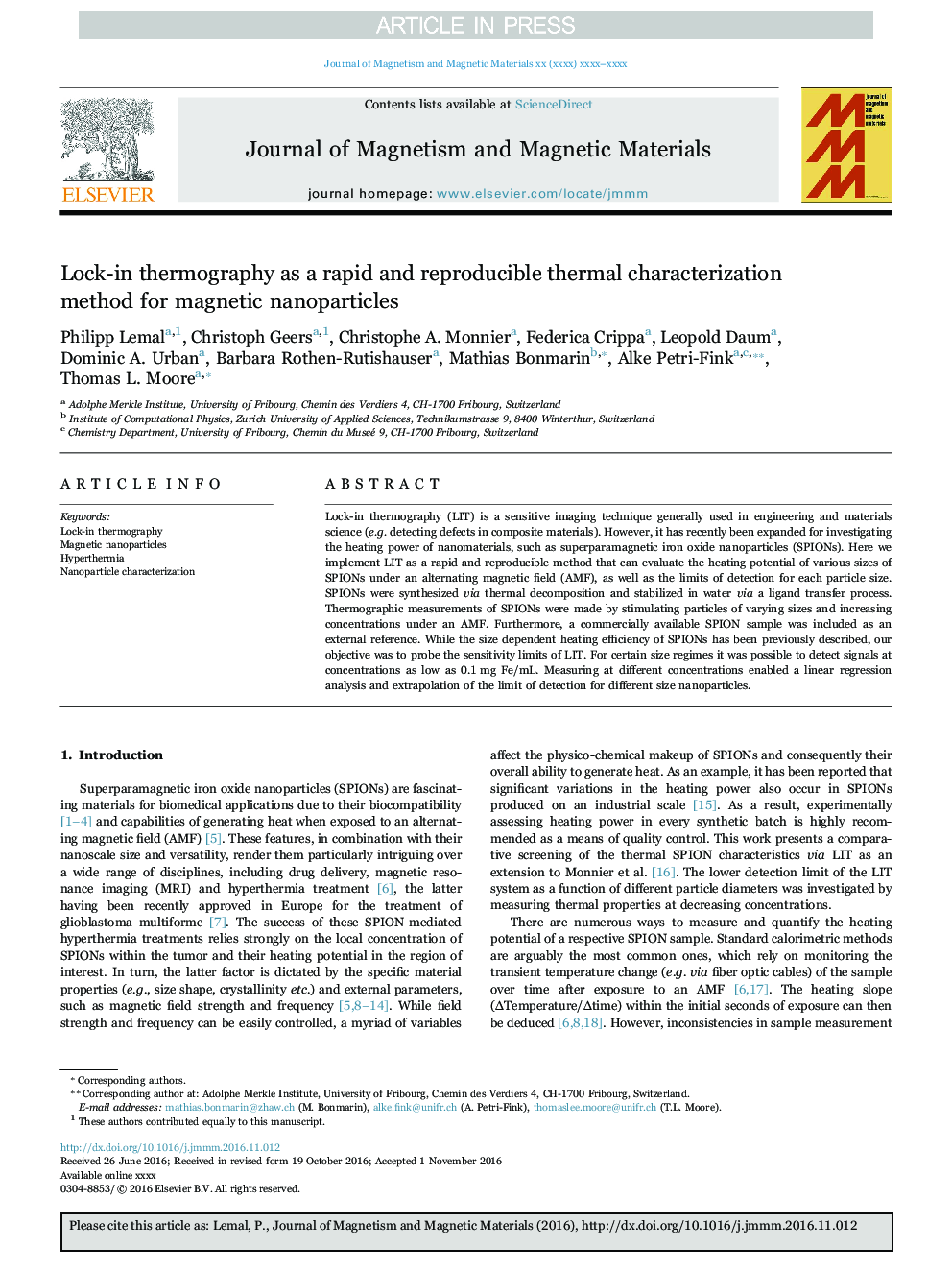 Lock-in thermography as a rapid and reproducible thermal characterization method for magnetic nanoparticles