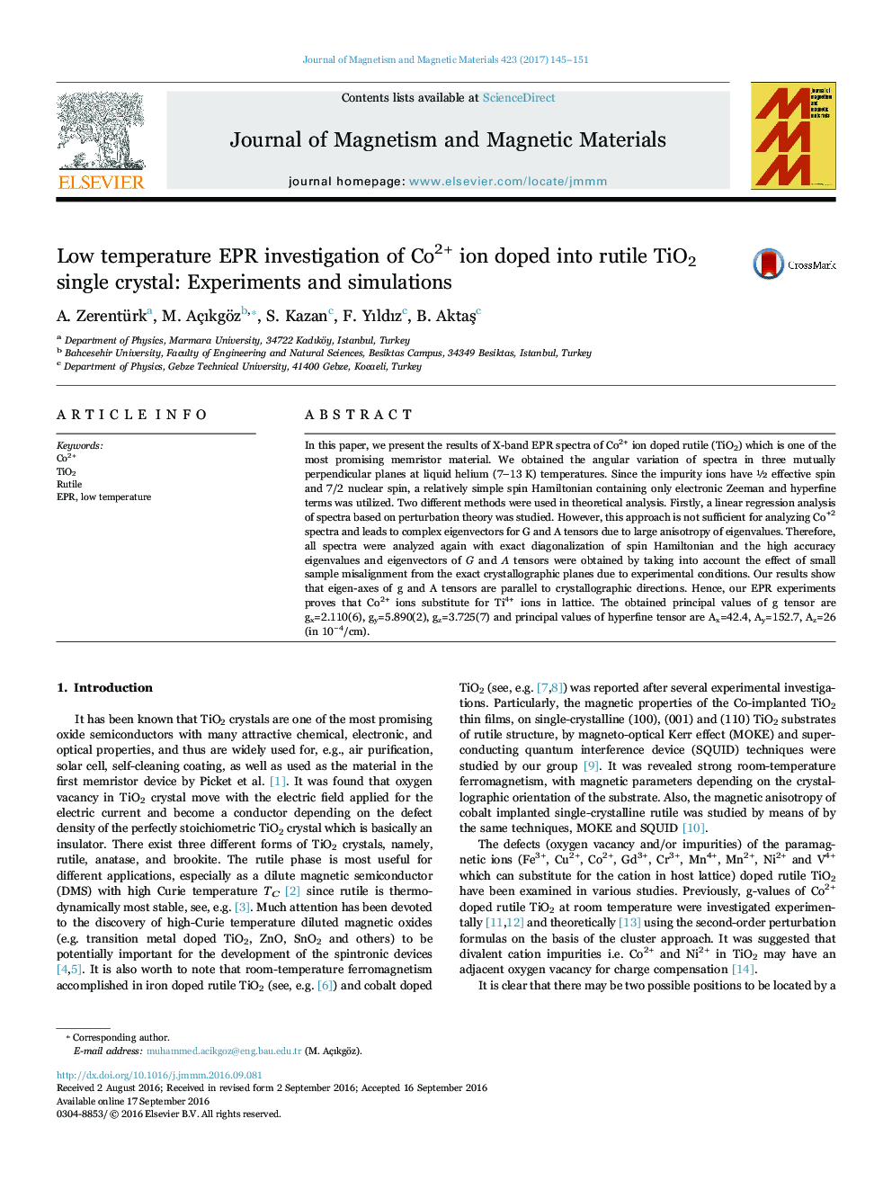 Low temperature EPR investigation of Co2+ ion doped into rutile TiO2 single crystal: Experiments and simulations