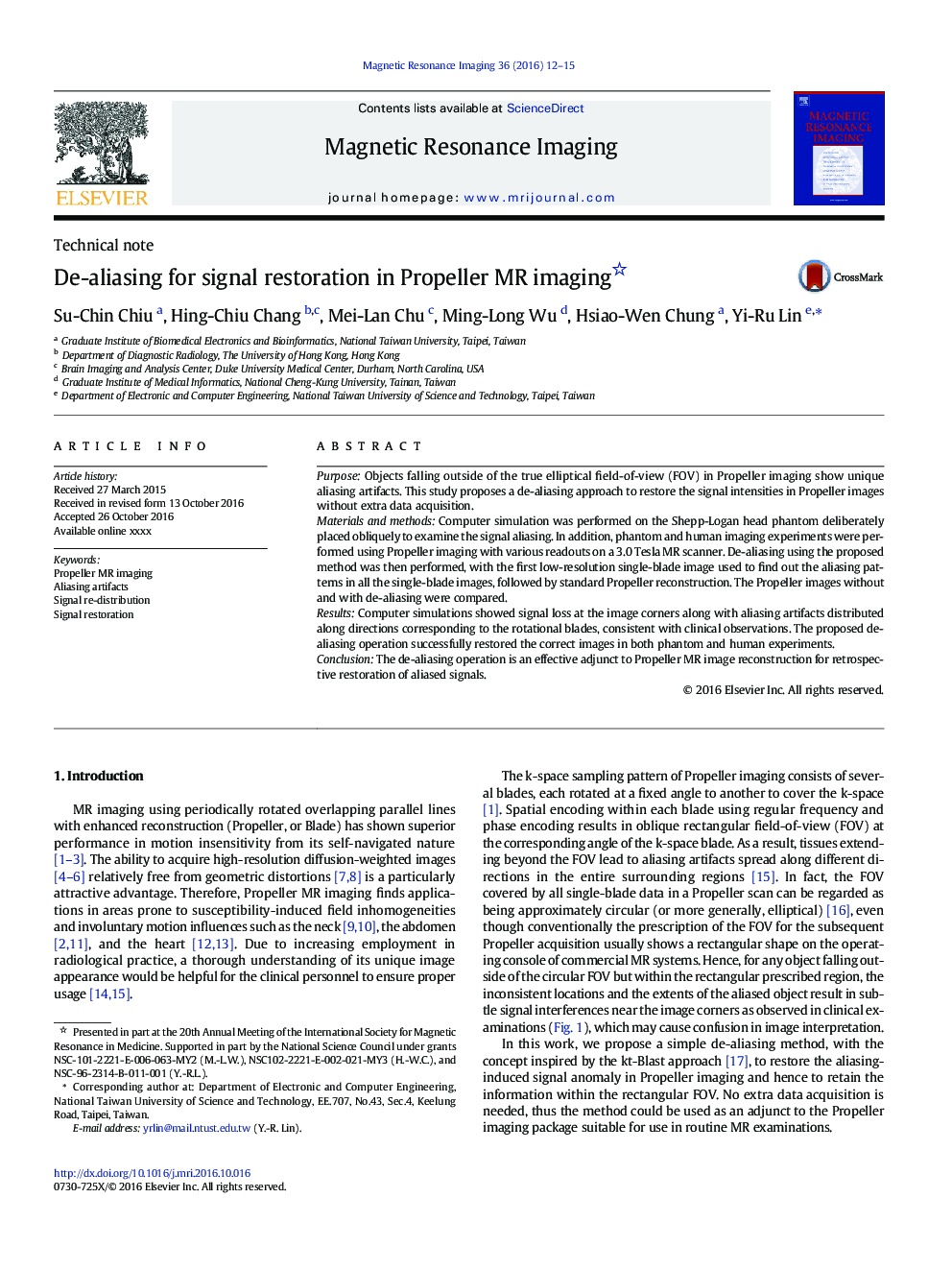 De-aliasing for signal restoration in Propeller MR imaging