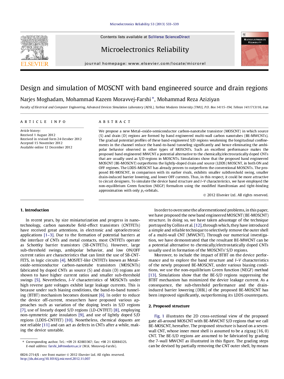 Design and simulation of MOSCNT with band engineered source and drain regions