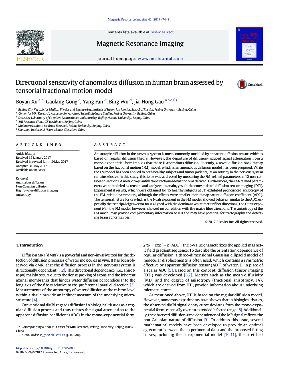 Directional sensitivity of anomalous diffusion in human brain assessed by tensorial fractional motion model