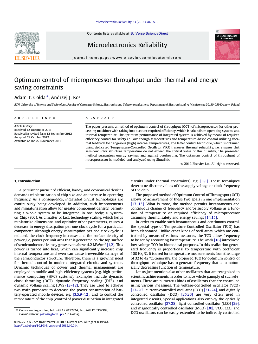 عکس صفحه اول مقاله: Optimum control of microprocessor throughput under thermal and energy saving constraints Optimum control of microprocessor throughput under thermal and energy saving constraints