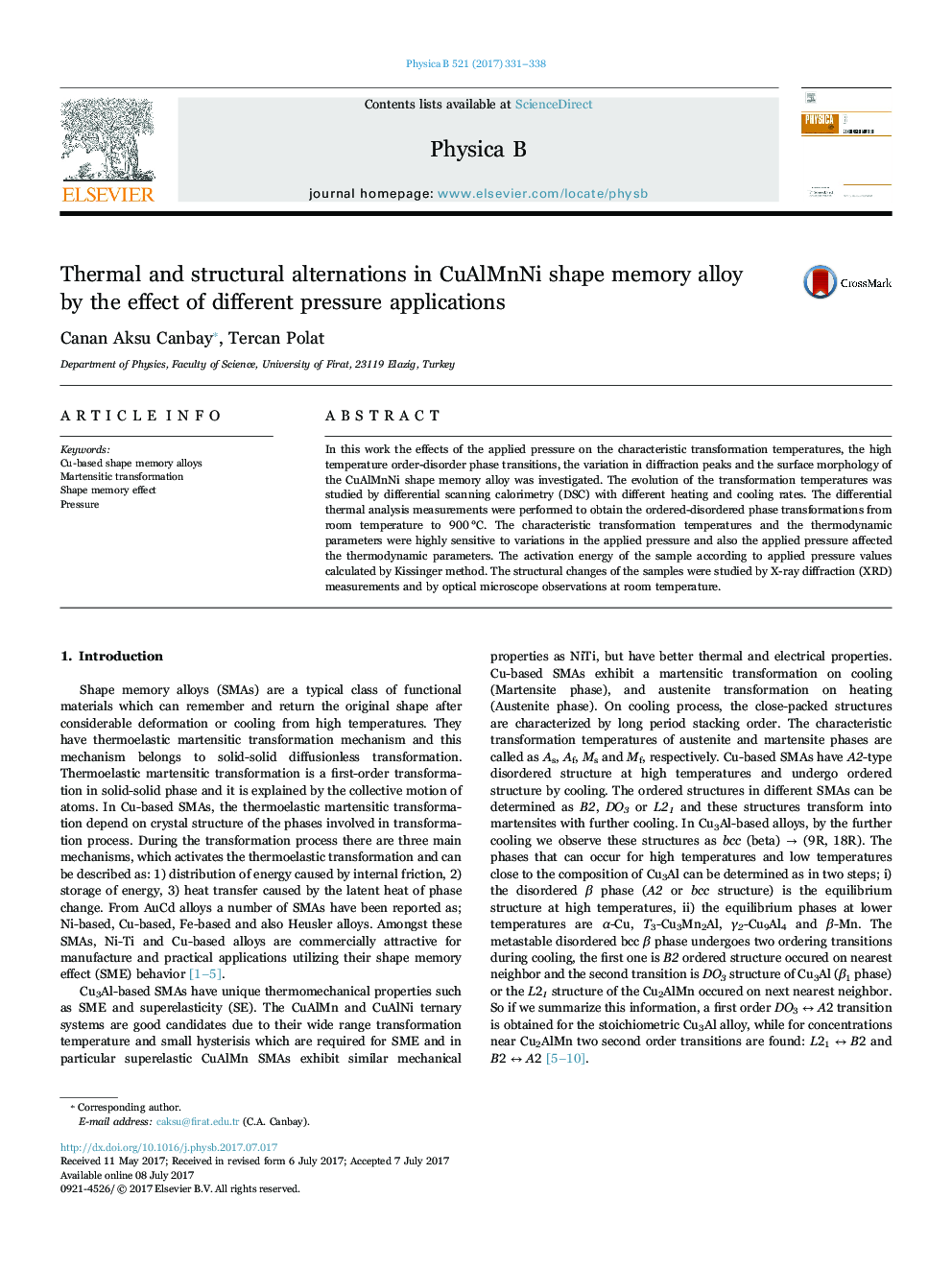 Thermal and structural alternations in CuAlMnNi shape memory alloy by the effect of different pressure applications