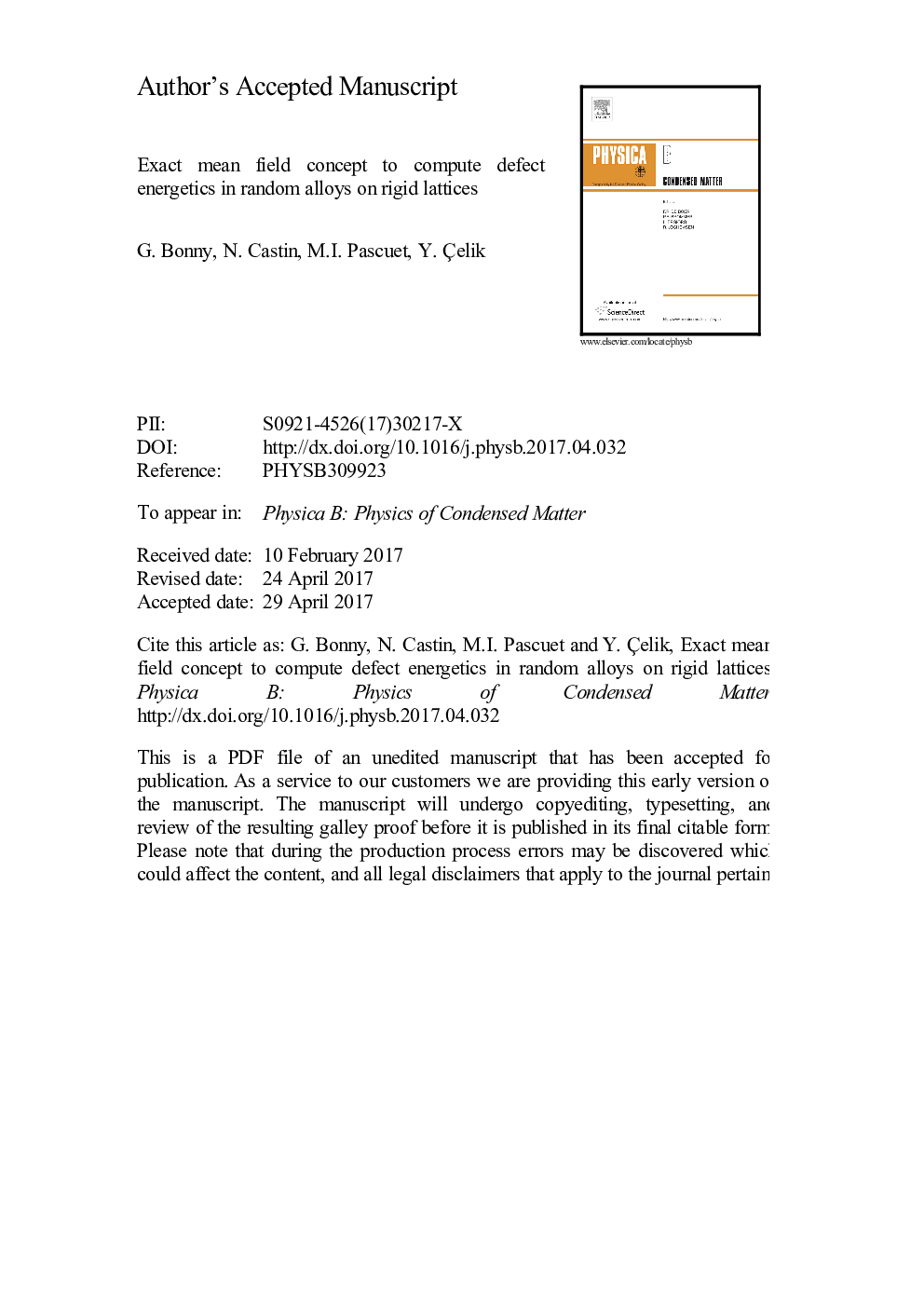 Exact mean field concept to compute defect energetics in random alloys on rigid lattices