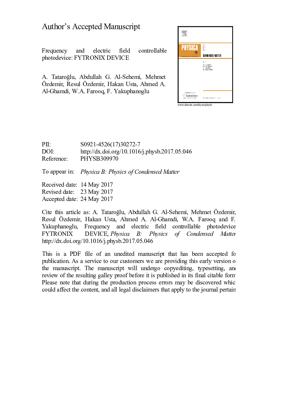 Frequency and electric field controllable photodevice: FYTRONIX device