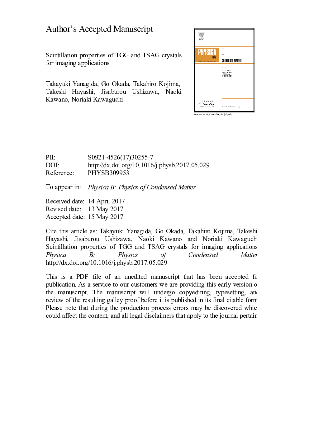 Scintillation properties of TGG and TSAG crystals for imaging applications