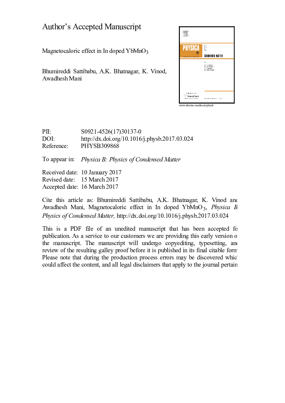 Magnetocaloric effect in In doped YbMnO3