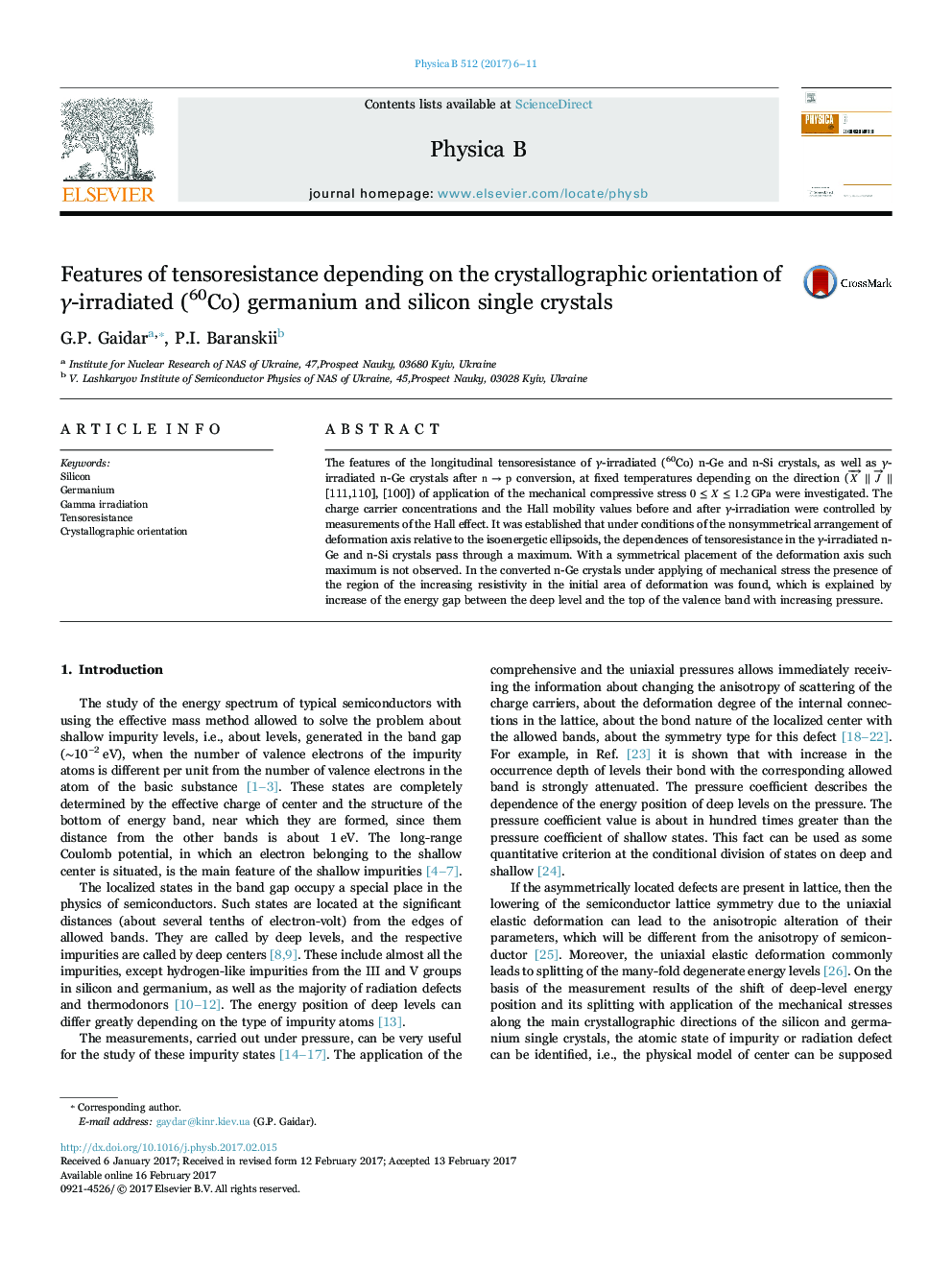 Features of tensoresistance depending on the crystallographic orientation of Î³-irradiated (60Co) germanium and silicon single crystals